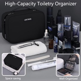 Hanging Toiletry Bag for Travel - Large Waterproof Makeup Cosmetic Organizer for Men & Women, Shaving Dopp Kit with Hook, Fits Full-Sized Shampoo, Brushes, Bathroom Essentials (Black)