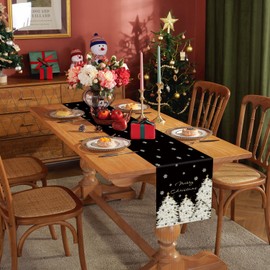 Christmas Table Runner Xmas Golden Tree Star Snowflake Black Merry Christmas 13 x 48 Inch Long Runners Winter Holiday Home Kitchen Table Decor
