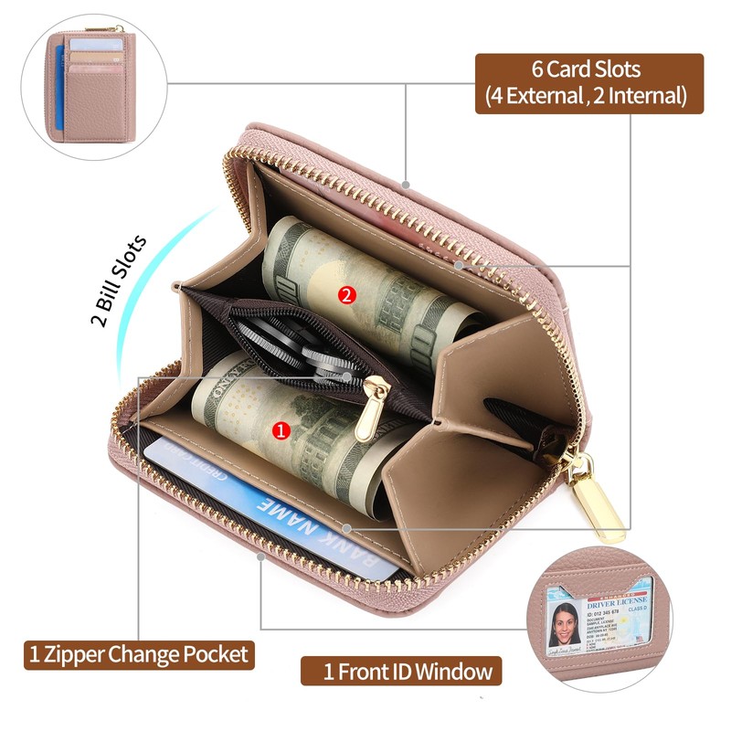 GAEKEAO Small Wallet for Women RFID Blocking Compact Zipper Wallets