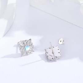 ABIGY Moonstone Stud Earrings 925 Sterling Silver Pointer Moonstone Stud Earrings Flower Moonstone Jewellery Stud Earrings for Women