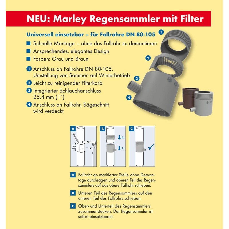Marley Rain Collector with Filter and Overflow Stop DN 80-105