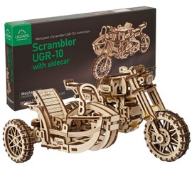 UGEARS Motorcycle with Sidecar Scrambler UGR-10 – Mechanical 3D Wooden Puzzles for Adults – DIY Model Kits for Adults with Moving Engine – Collectible Moto 3D Puzzle Model Kit - 380 Pcs