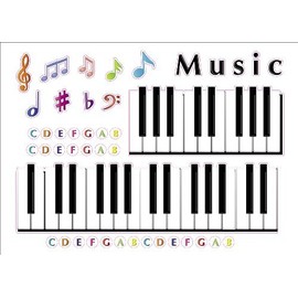 Kids Learning Piano Notes & Keys Artwork Room Decor Wall Sticker Decal15 W X 23" H (1 Piece) (W-0014)