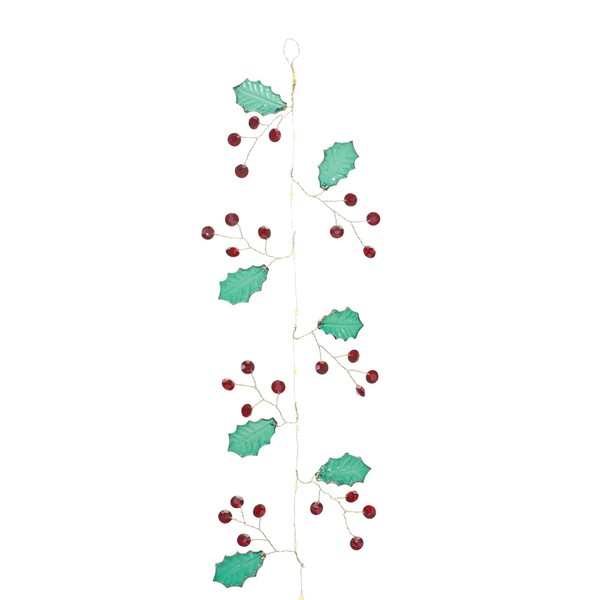 Melrose Holly Leaves and Gem Christmas Garlands - 5.5' -