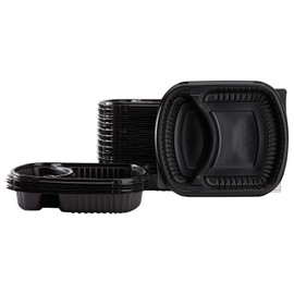 Karat 36oz PP Plastic Microwaveable Black Take Out Box, 2-Compartment (Case of 300)