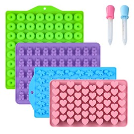 Gummy Mold, Candy Bear Dinosaur Heart Mini Donut Silicone Molds with 2 Droppers, Pack of 4 Silicone Candy Mold