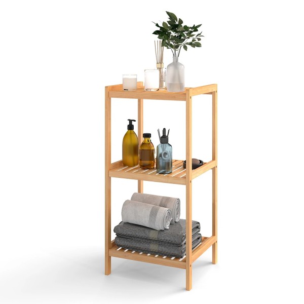 Kinbor 3-Tier Bamboo Shelf, Sturdy Storage shelf Narrow Bathroom Space-Saving