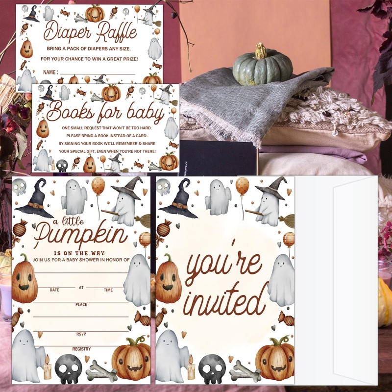 ZEDEV Deluxe Baby Shower Invitations 25 Sets, A Little Pumpkin