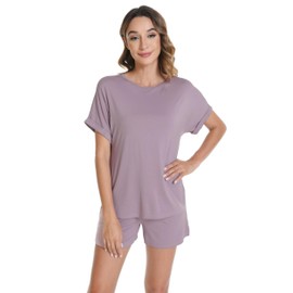 WiWi Women's Pajamas Sets Soft 2 Piece Lounge Summer Short Sleeve Tops and Shorts Sleepwear Pjs Set S-XXL, Deauville Mauve, Medium