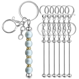 6PCS Beadable Keychain Bars Blanks Bead Keychain Bar Metal Beaded Keychains for Beads Pendant Jewelry Charms DIY Crafts Keychain Making Gift Silver