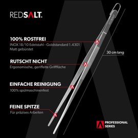 REDSALT® Premium Cooking Tweezers 30 cm Long | INOX 18/10 Stainless Steel Rustproof Dishwasher Safe | Professional Cooking Tongs Tweezers for Food Kitchen Grill Gastro | Gourmet Tongs Kitchen Tweezers