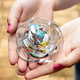 Cá d'Oro Murano Style Flower Paperweight Multicolor Rose Figurine Hand Blown Art Glass Crystal for Office, Room Decoration and Centerpiece -Rose