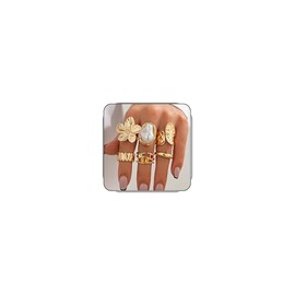 Chunky Gold Rings for Women Adjustable Gemstone Pearl Flower Rings for Women Statement Silver Ring Stacking Knuckle Ring Chunky Gold Jewelry (Gold)