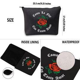 G2TUP Como La Flor Makeup Bag La Reina de Tejano Gift Mexican Rose Fiesta Regalo Cosmetic Bag Music Lover Gift (Como La Flor Black)