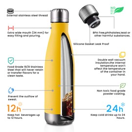 MEWAY 17oz Sport Water Bottle Vacuum Insulated Stainless Steel Sport Water Bottle Leak-Proof Double Wall Cola Shape Water Bottle,Keep Drinks Hot & Cold (Yellow,1 Pack)