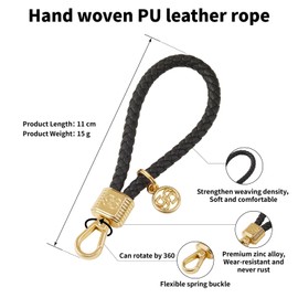 GOODAYY Braided Leather Keychain, PU Leather Strap Car Key Chain with Resistant Buckle, Classic Woven Rope Phone Accessories, Universal Key Ring for Men and Women with Unique Box (Golden, White)