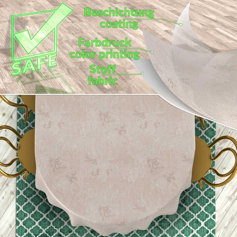 Japondi Beige Oval Fabric Tablecloth Cotton Polyester Fabric Washable Easy