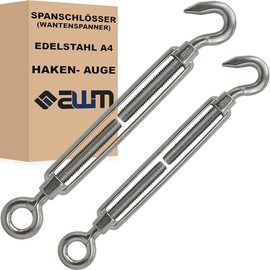 Stainless Steel VA4 Rope Tensioner Wire Rope Turnbuckle Wire Tensioner Tensioner Tensioner - Pack of 2 (Hook x Eye (Open) - M5)