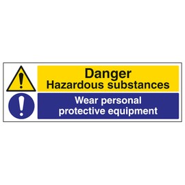 V Safety Hazardous Substances/Wear PPE 300 x 100 mm - 2mm Super-Tough Rigid Plastic Safety Sign