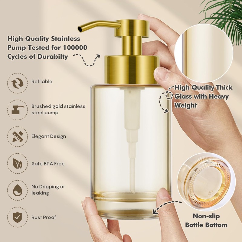 Glass Soap Dispenser with Stainless Steel Pump 2 Pack,12oz Thick