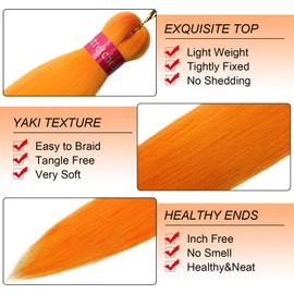 Orange Pre Stretched Braiding Hair Colorful 30 Inch 2 Packs Festival Yaki Texture Braid Hair Extensions Easy to Use