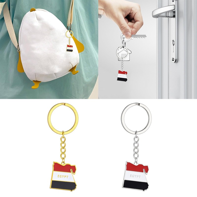 ROYALEAD Unique Egypt Map Flag Keyring Keychain Personality Stainless Steel