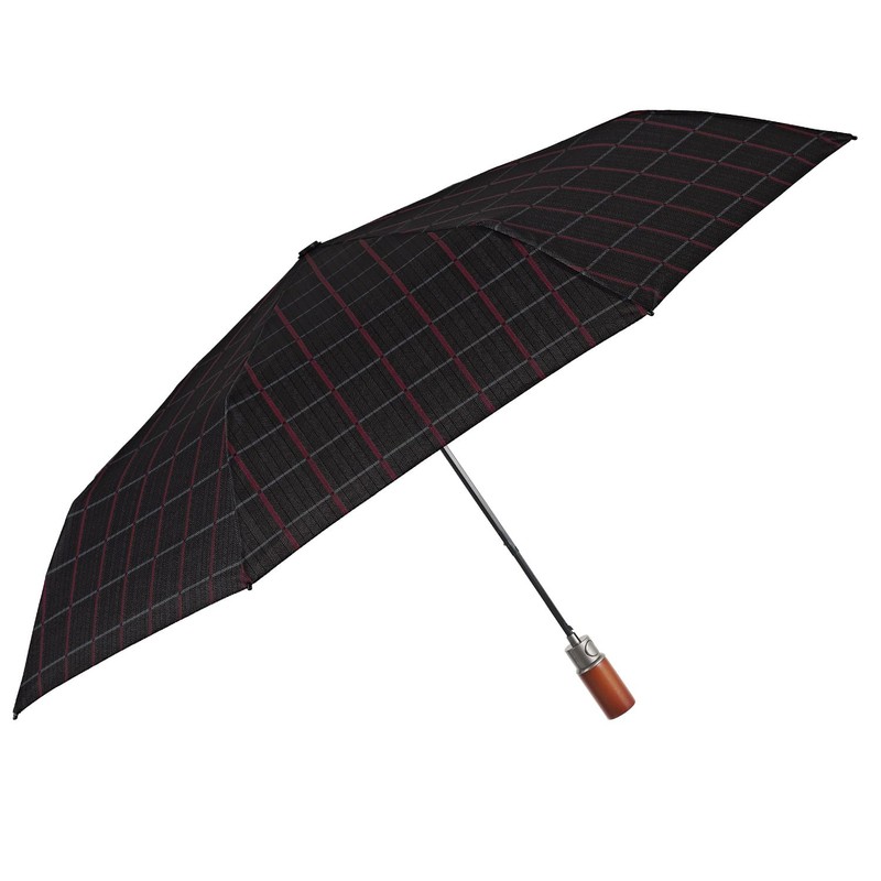 PERLETTI Black Men's Automatic Umbrella with Pattern - Windproof Pocket