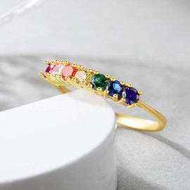 E Rainbow Anniversary Eternity Ring for Women, Wedding Bands Rings, 925 Sterling Silver, 14K Gold Plated, AAA Cubic Zirconia (Square, R 1/2)