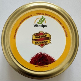 Vitatips 5gr Safran Fäden, Premium 100% Reiner roter SuperNegin Safranfäden, Klasse 1 - ISO 3632 - Saffron (5g)