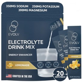 EVOLV Electrolytes Powder Packets – Electrolyte Packets with Palatinose, Sodium & Minerals – Instant Hydration Drink for Recovery, Non-GMO – Hydration Sticks for On-The-Go Use (Pack of 20) - Lemonade
