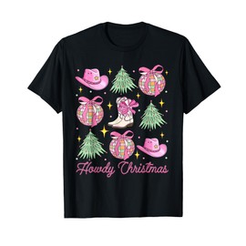 Howdy Christmas Pink Coquette Bow Xmas Tree Western Country T-Shirt