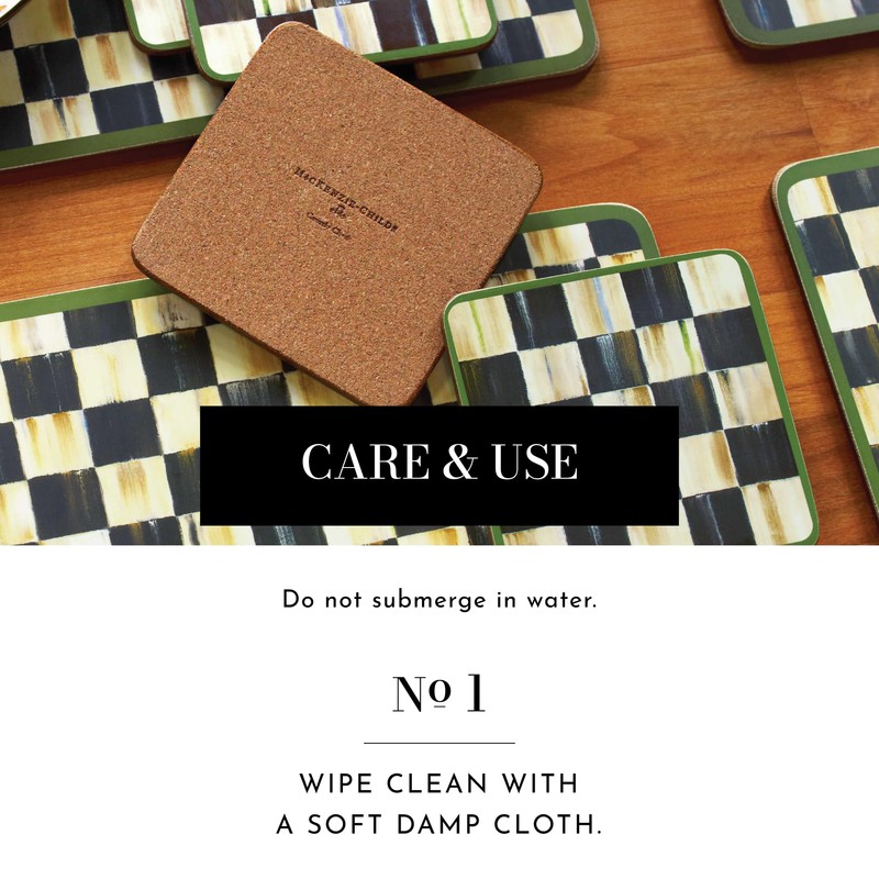 MacKenzie-Childs Cork-Back Coasters, Table Coasters for Drinks, Courtly Check, Square