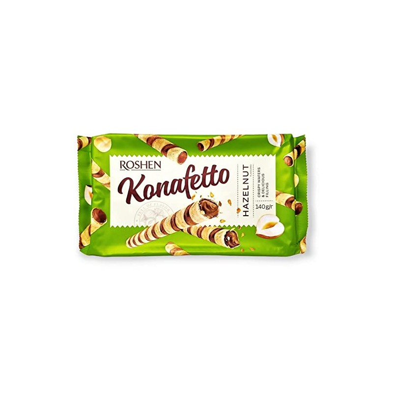 Roshen Crispy Flavorful Wafer Rolls "Konafetto" with Hazelnut-Cream Filling, Kosher,
