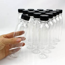 YankMooM 16 Pack Clear Juice Bottles,150ml Reusable Empty Plastic Bottles with Lids for Juice Milk Water and Other Beverages (Black)