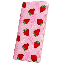 AIRMORS Wallet Women Leather Credit Card Holder with RFID Blocking Large Capacity Slim zipper Wallets for Men Minimalist Coin Purse long clutch wallet (Strawberries)