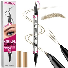 iMethod Curved Eyebrow Pen - Microblading, Liquid,  2-in-1 Dual-Ended with Micro-Fork-Tip Applicator, Waterproof and Long Lasting Makeup Cosmetic:_01 Light Brown
