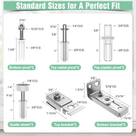 BUDONI Bifold Door Hardware Repair Kit - 2 Pack Bi-fold Sliding Closet Door Hardware Kit for 7/8" to 1" Track, Folding Pocket Door Replacement Parts Set Include Top Bottom Pivots Bracket and Guide Wheel