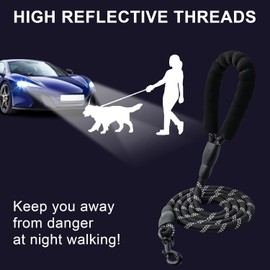 Dog Reflective Leash 5FT Long, ½ Inch Thick Reflective Rope for Medium & Large Dogs (Black, 5 Feet)