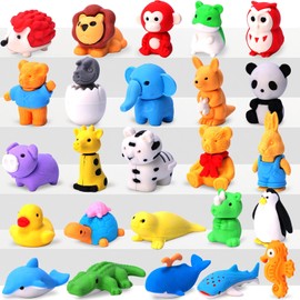 3 otters 50 Pack Animal Erasers, Desk Pets Classroom Prizes Treasure Box Toys Game Reward for School, Mini Fun Cute Erasers for Gag Gift Goodie Bag Stuffers Party Favors