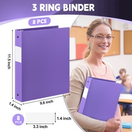 Skyygemm 8 Pcs 1 Inch 3 Ring Plastic Binder Flexible Binders Bulk Fits Letter Size 8.5'' x 11'' Paper Holds up to 225 Sheets with 1 Pockets Versatile Binder for School Office Home (Purple)