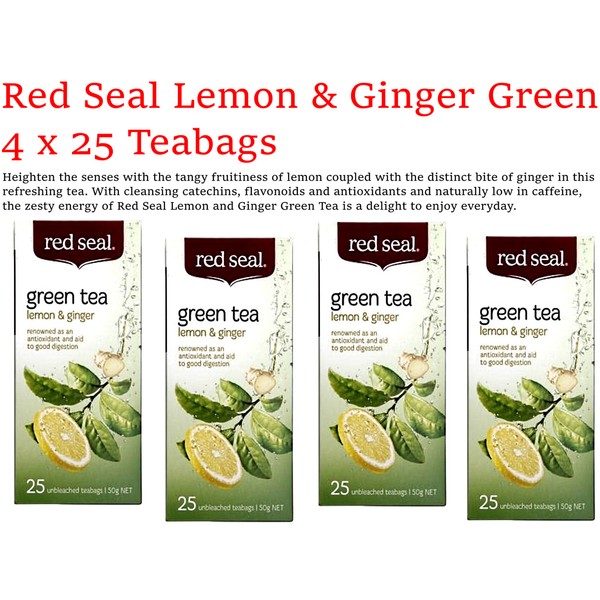4 x 25 Tea bags RED SEAL Lemon & Ginger Green Tea ( total 100 bags )