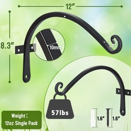 FEED GARDEN 2 Pack 12 Inch Hanging Plant Bracket Wall Hooks Decorative Plant Hangers for Outdoor Hanging Bird Feeders, Wind Chimes, Plant Baskets, Black