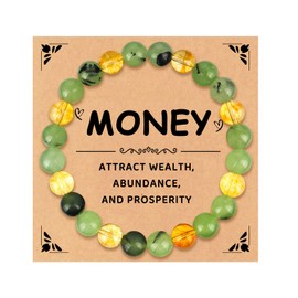 Money Wealth Success Bracelet Protection Bracelet for Men Women 8mm Natural Stone Jade Citrine Agate Lucky Bracelet Healing Calming Anxiety Stress Relief Gifts