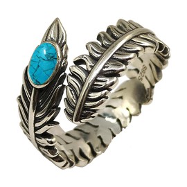 QMTIHU Natural Turquoise Angel Wings Ring S925 Sterling Silver Adjustable Jewelry Wrap Open Thumb Rings for Women Her