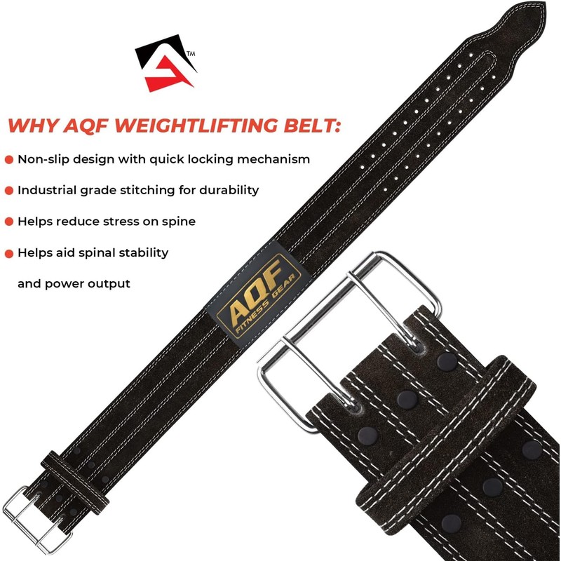AQF Weight Lifting Nubuck Leather Powerlifting Belt Back Support –