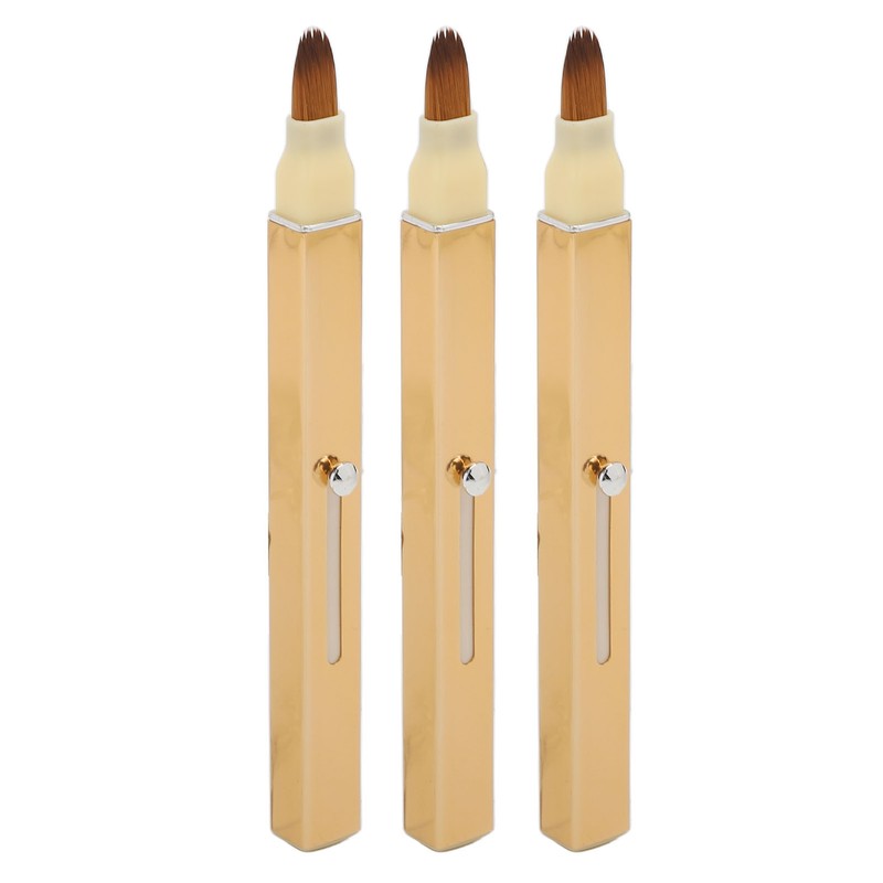 3pcs Gold Retractable Lip Brush Portable Soft Hair Double Ended