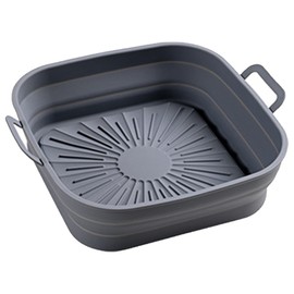 2PCS Fryer Silicone Liners 8in Square Odourless Thickened Foldable Fryer Silicone Baking Tray for Kitchen Tool Grey