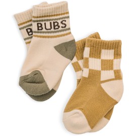 Lottie Dottie Baby, Toddler Half-Crew Cotton Socks 2-Pack | Bubs and Checkered Socks | Novelty Socks for Girls or Boys (2T-3T, Bubs/Checkered)