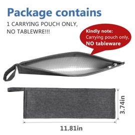 Portable Cutlery Set POUCH, Travel Utensil Sets CARRYING CASE, Reusable Silverware Set BAG, Stainless Steel Straws POUCH, Chopsticks Knife Fork and Spoon Holder for Aosbos Lunch Bags Bento Box, Grey