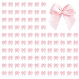 Auxlihi 100 Pcs Mini Satin Ribbon Bows for Gift Wrapping, Wedding, Christmas, DIY Craft, Hair Accessories, Party Decoration - Pink